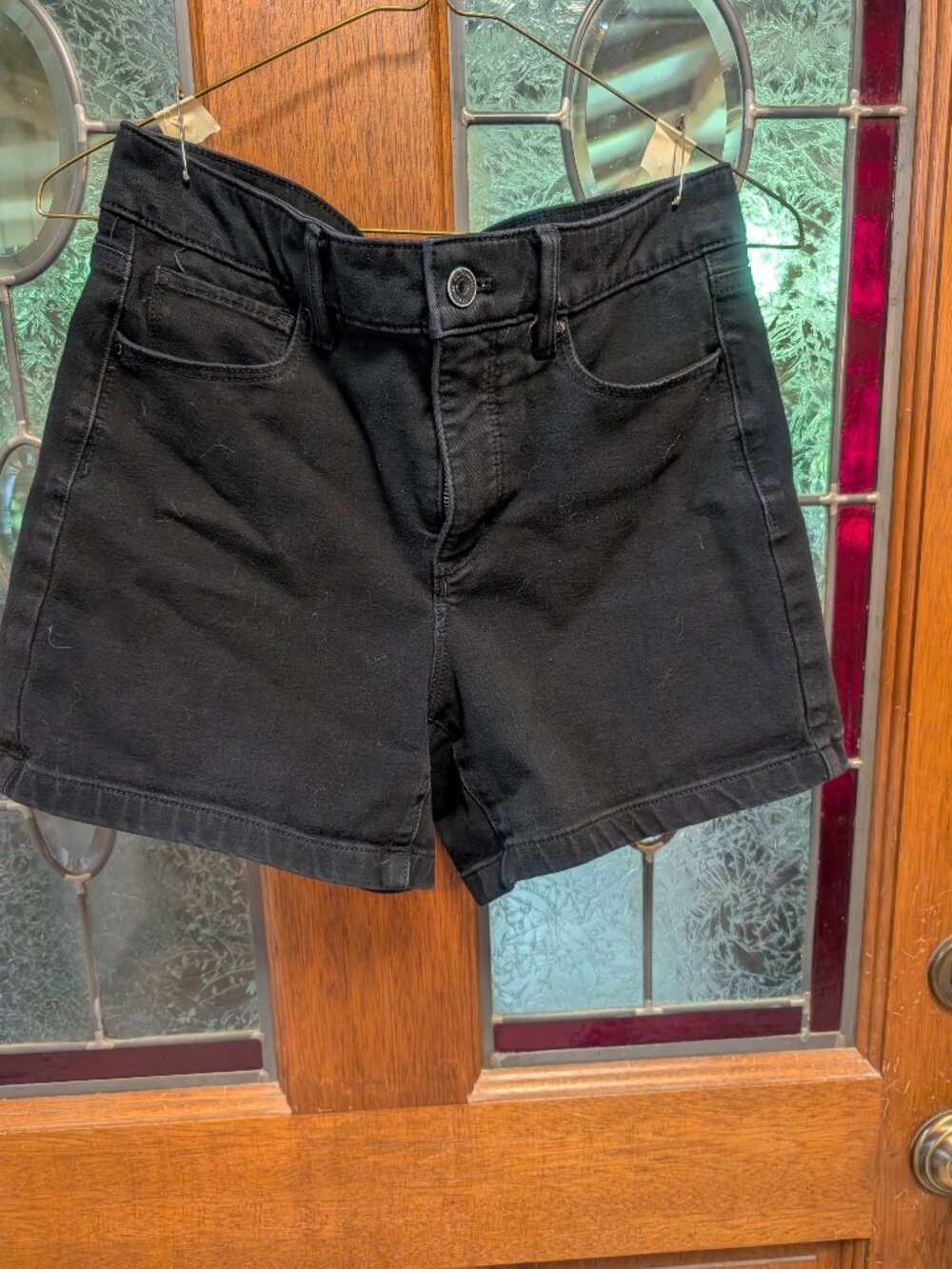 Womens Black denim shorts, size 4